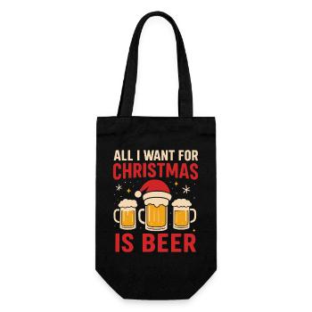 All I Want for Christmas Is Beer! Lustig Geschenk - Geschenkbeutel für Flaschen - Schwarz - Vorne