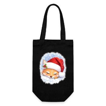 Schlafender Fuchs mit Weihnachtsmütze - Geschenkbeutel für Flaschen - Schwarz - Vorne