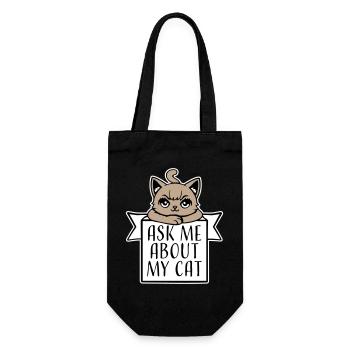Ask Me About My Cat Katze Haustier Liebe Tierliebe - Geschenkbeutel für Flaschen - Schwarz - Vorne