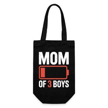 Mutter von 3 Jungen, Batterie leer - Geschenkbeutel für Flaschen - Schwarz - Vorne