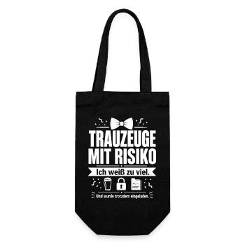 Trauzeuge mit Risiko - Geschenkbeutel für Flaschen - Schwarz - Vorne