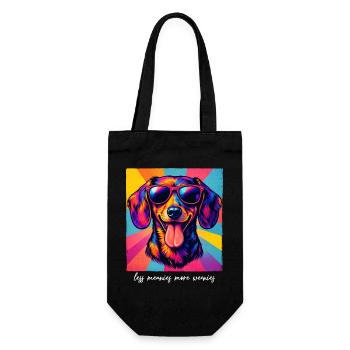 Lustiger Pop Art Dackel Less Meanies More Weenies - Geschenkbeutel für Flaschen - Schwarz - Vorne