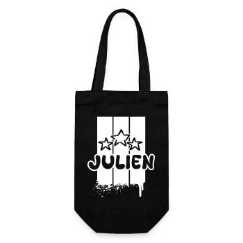 Julien Sternen-Schriftzug mit Tropfen - Geschenkbeutel für Flaschen - Schwarz - Vorne