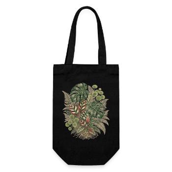 Botanical Jungle – Vintage Pflanzen Bouquet - Geschenkbeutel für Flaschen - Schwarz - Vorne