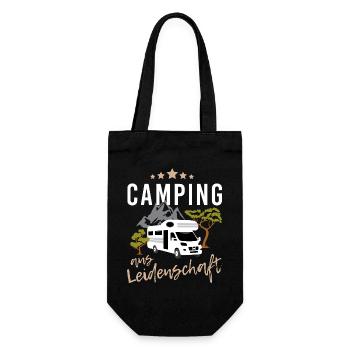 Camping aus Leidenschaft mit Wohnwagen in Natur - Geschenkbeutel für Flaschen - Schwarz - Vorne