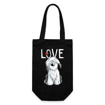 I Love Bobtail - Bobtails - Old English Sheepdog - Geschenkbeutel für Flaschen - Schwarz - Vorne