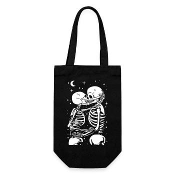 Skelett - Kuss - Gothic - Fun - Geschenkbeutel für Flaschen - Schwarz - Vorne