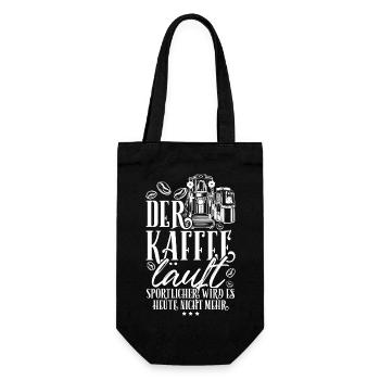 Der Kaffee läuft - Lustiges Morgenmuffel Shirt - Geschenkbeutel für Flaschen - Schwarz - Vorne