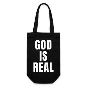 Gott ist real - Christliche Zitate - Geschenkbeutel für Flaschen - Schwarz - Vorne