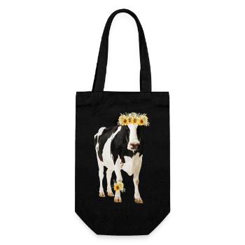 Holstein Kuh mit Blüten - Geschenkbeutel für Flaschen - Schwarz - Vorne