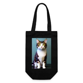 Kurzhaarige Hauskatze wartet auf das Fressen - Geschenkbeutel für Flaschen - Schwarz - Vorne