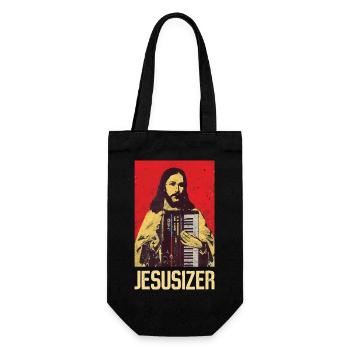 Jesus and Synthesizer - Techno - Geschenkbeutel für Flaschen - Schwarz - Vorne
