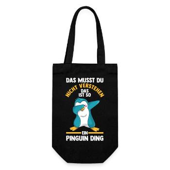 Tiermotiv Pinguin - Geschenkbeutel für Flaschen - Schwarz - Vorne