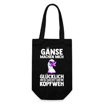 Gans Gänse - Geschenkbeutel für Flaschen - Schwarz - Vorne