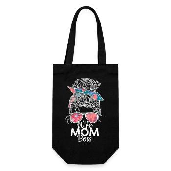 Wife Mom Chef - Muttertagsgeschenk - Geschenkbeutel für Flaschen - Schwarz - Vorne