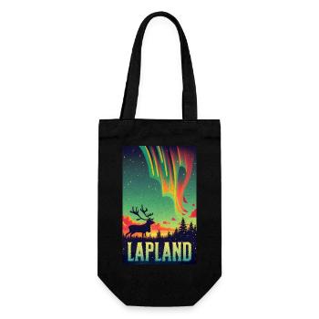 Rentiere und Nordlichter in Lappland, Finnland - Geschenkbeutel für Flaschen - Schwarz - Vorne