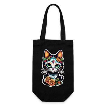 Katze Mexiko - Dia de los Muertos - Geschenkbeutel für Flaschen - Schwarz - Vorne
