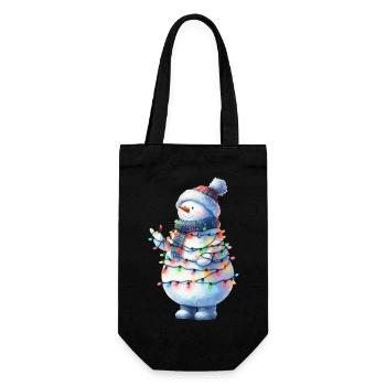 Bonhomme de neige mignon avec des guirlandes lumineuses - Sac à bouteille - noir - Devant