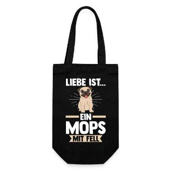 Hund Mops - Geschenkbeutel für Flaschen - Schwarz - Vorne