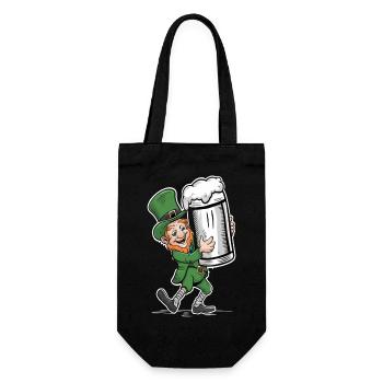 Bierliebender Leprechaun (Irischer Kobold) - Geschenkbeutel für Flaschen - Schwarz - Vorne