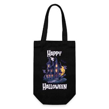 Halloween – Happy Halloween gruseliges Geisterhaus - Geschenkbeutel für Flaschen - Schwarz - Vorne