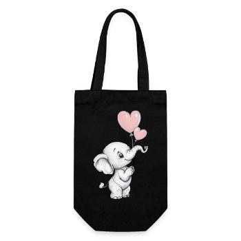 Elefant mit Herz-Luftballons - Geschenkbeutel für Flaschen - Schwarz - Vorne