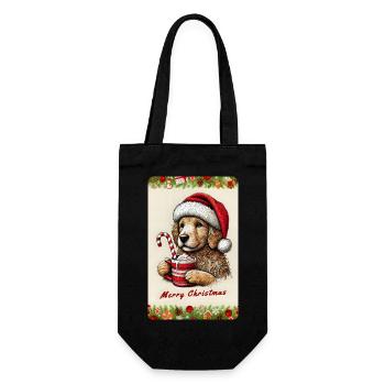 Weihnachts-Welpe mit heißer Schokolade - Geschenkbeutel für Flaschen - Schwarz - Vorne