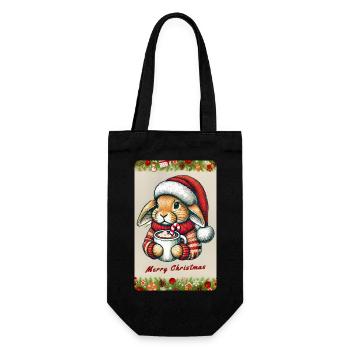 Weihnachts-Hase mit heißer Schokolade - Geschenkbeutel für Flaschen - Schwarz - Vorne