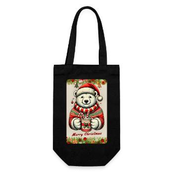Weihnachtlicher Eisbär mit heißer Schokolade - Geschenkbeutel für Flaschen - Schwarz - Vorne