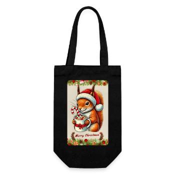Weihnachts-Eichhörnchen mit heißer Schokolade - Geschenkbeutel für Flaschen - Schwarz - Vorne