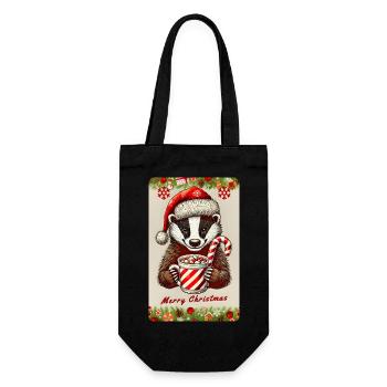 Weihnachtlicher Dachs mit heißer Schokolade - Geschenkbeutel für Flaschen - Schwarz - Vorne