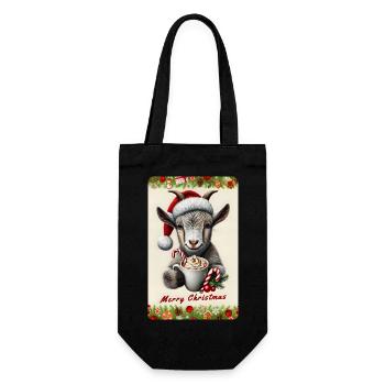 Weihnachtsziege mit heißer Schokolade - Geschenkbeutel für Flaschen - Schwarz - Vorne