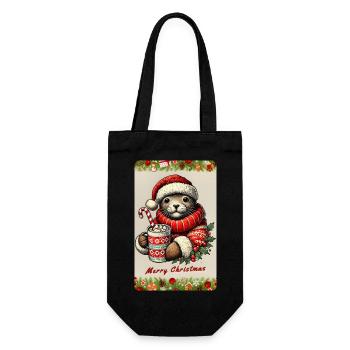 Weihnachts-Otter mit heißer Schokolade - Geschenkbeutel für Flaschen - Schwarz - Vorne