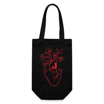 Buchstabe j Herz Rote Blumen Anatomie - Geschenkbeutel für Flaschen - Schwarz - Vorne