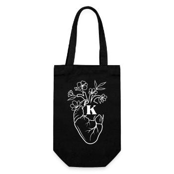Buchstabe k Herz weiße florale Anatomie - Geschenkbeutel für Flaschen - Schwarz - Vorne