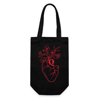 Letter Q Heart Red Floral Anatomy - Gift Bag for Bottles - black - Front