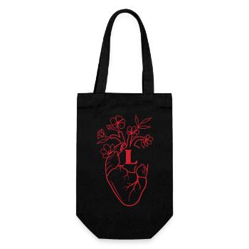 Buchstabe l Herz schwarze florale Anatomie - Geschenkbeutel für Flaschen - Schwarz - Vorne