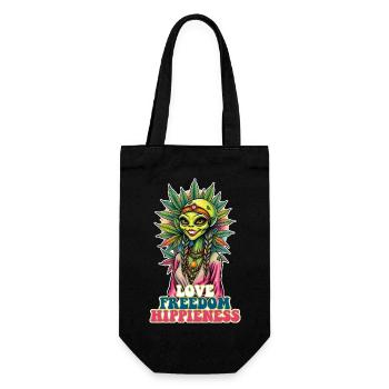 Cannabis Alien LOVE FREEDOM HIPPIENESS 1 - Gift Bag for Bottles - black - Front
