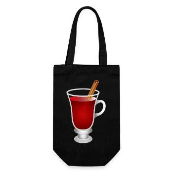 Glühwein im Glas – Festliches Wintergenuss Motiv - Geschenkbeutel für Flaschen - Schwarz - Vorne