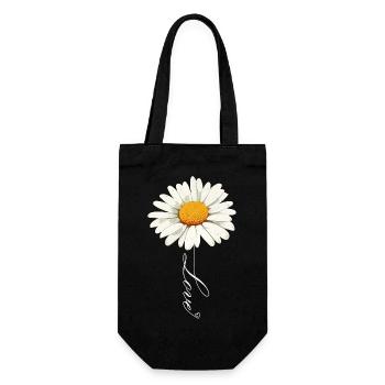 Daisy Flower with Love Script - Gift Bag for Bottles - black - Front