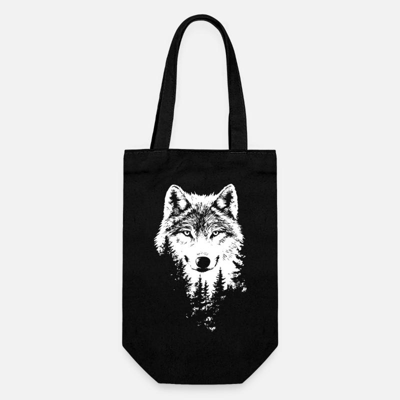 Wolf Gesicht Wald Silhouette - Geschenkbeutel für Flaschen - Schwarz