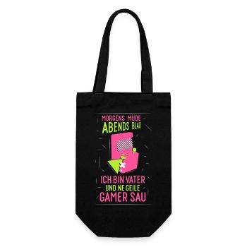 Vater Papa Computerspieler Gamer Zocker Zocken - Geschenkbeutel für Flaschen - Schwarz - Vorne
