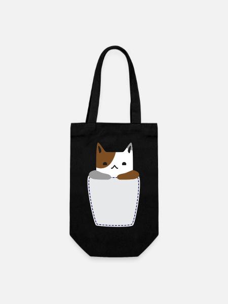 Brusttasche mit Katze - Geschenkbeutel für Flaschen - Schwarz