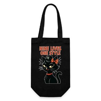 Rockabilly Katze: 50er Jahre Retro - Geschenkbeutel für Flaschen - Schwarz - Vorne
