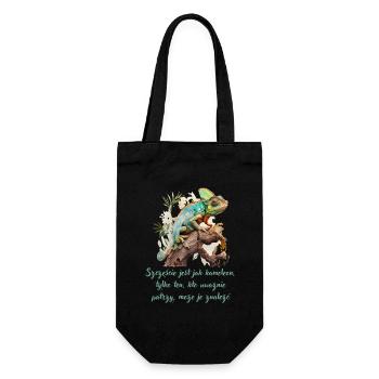 Chameleon-Happiness is like a chameleon, ... pole - Gift Bag for Bottles - black - Front