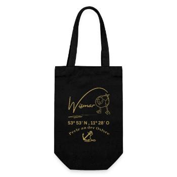 Wismar-Möwe-Anker-Ostsee-Koordinaten-Hansestadt - Geschenkbeutel für Flaschen - Schwarz - Vorne