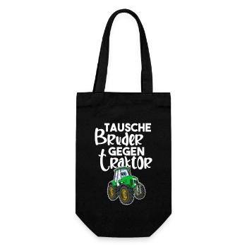 Tausche Bruder Gegen Traktor - Geschenkbeutel für Flaschen - Schwarz - Vorne