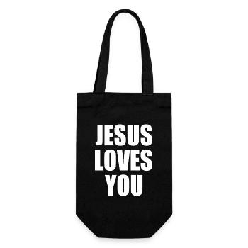 Jesus loves you - Geschenkbeutel für Flaschen - Schwarz - Vorne