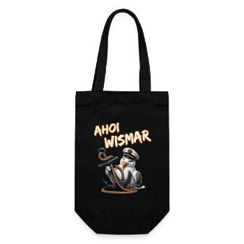 Ahoi Wismar mit lustige Möwe und Anker - Geschenkbeutel für Flaschen - Schwarz - Vorne