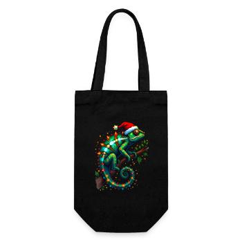 Chameleon Santa Hat Lights Christmas Cute Xmas - Gift Bag for Bottles - black - Front